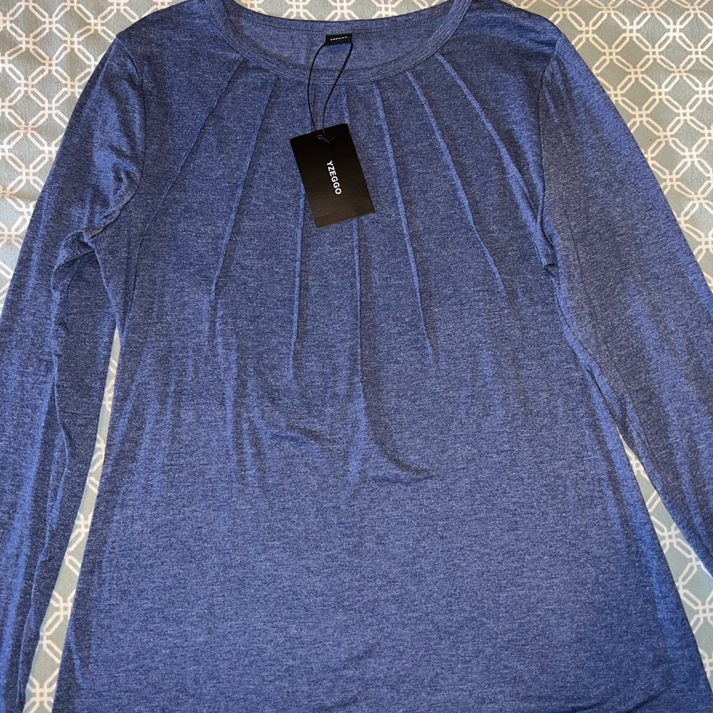 Womens Long Sleeve Shirts Pleated Fashion Crew Neck Casual Top